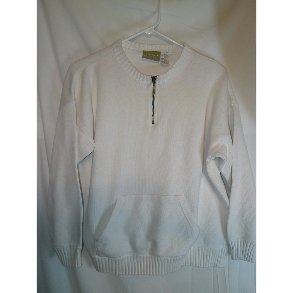 Liz Claiborne Lizwear Pullover Sweatshirt Half Zip Pocket White M